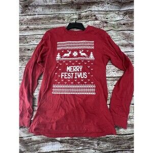 Long Sleeve Adult T-Shirt Merry Festivus Ugly Christmas Season Parody Size Med